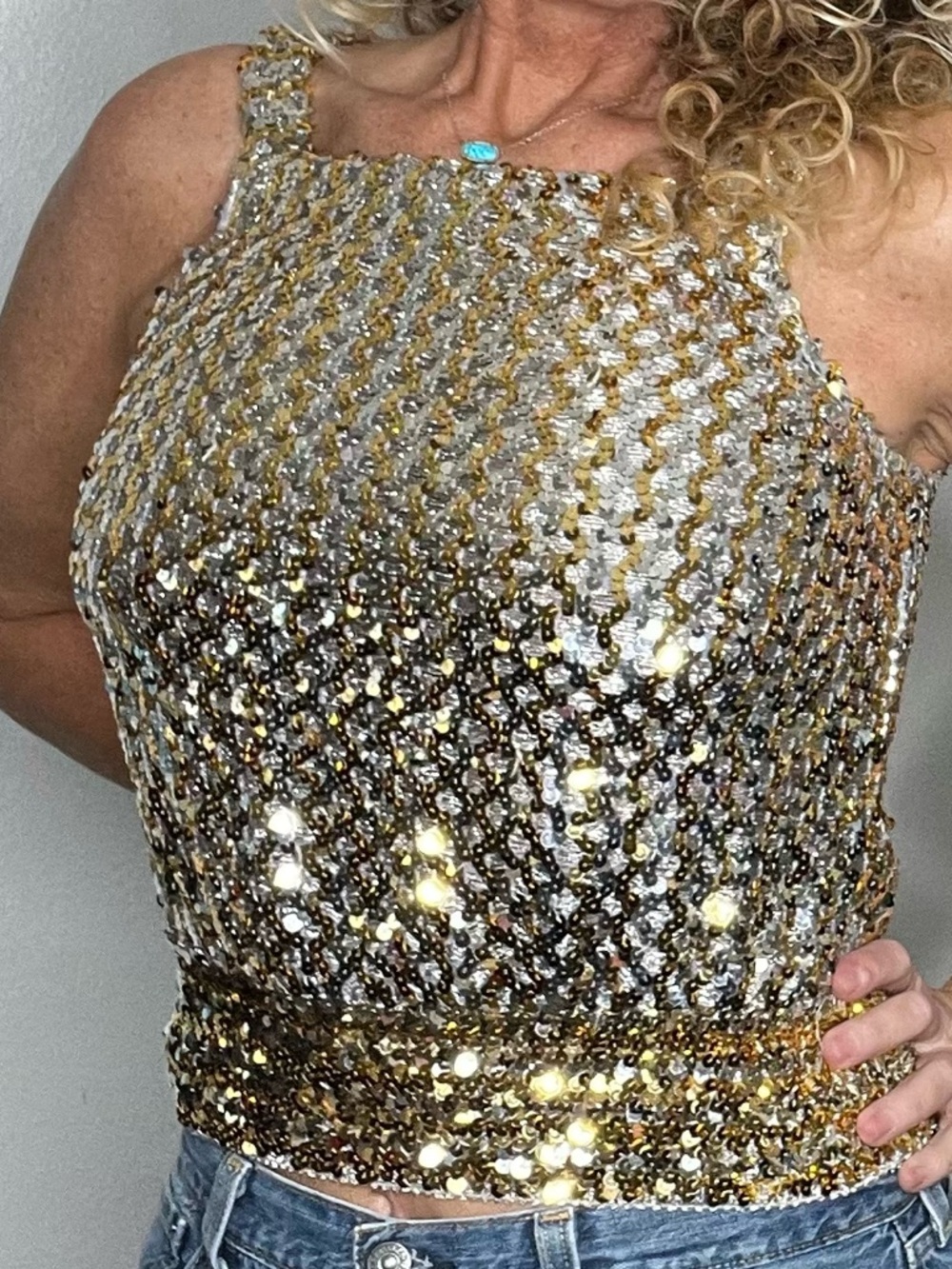PARTIQUE New York vintage gold silver sequin top Sz 8